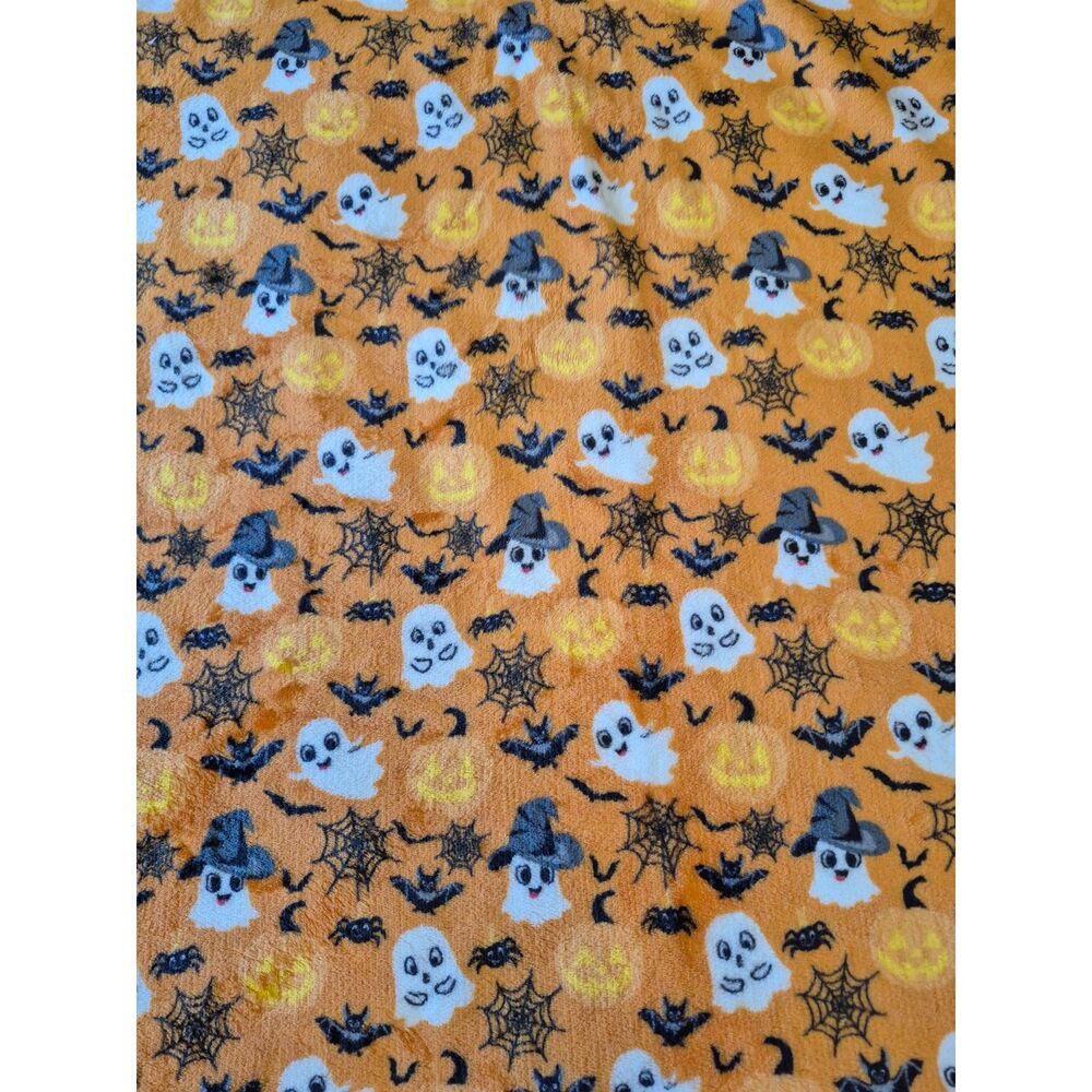 Halloween Ghost Pumpkin Spiderweb Orange Plush Fleece Throw Blanket 59x48.5
